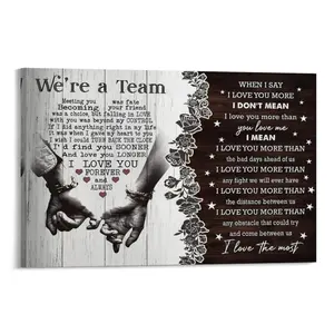 We're A Team Couple Painting Canvas Wall Art Gift for Husband Wife Birthday Anniversary Couple Lover Home Decor Picture for Bedroom Living Room