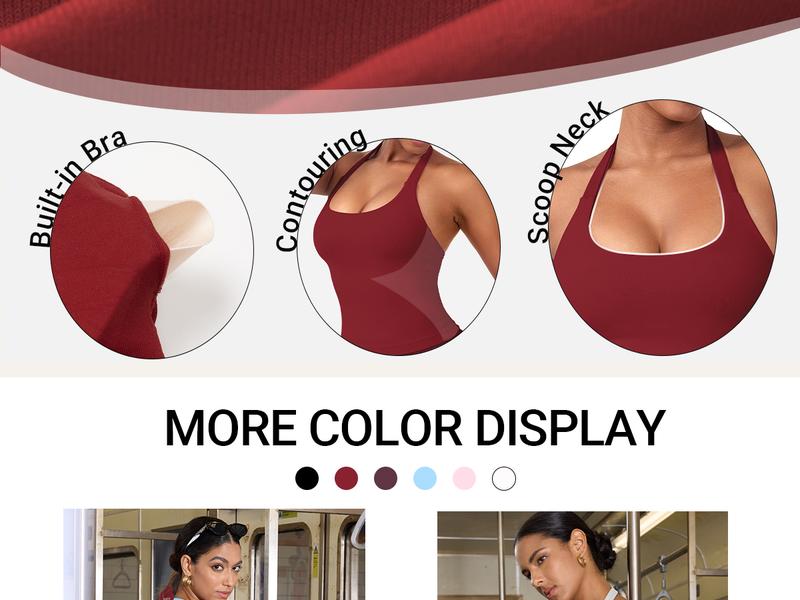 YEOREO SoftHue Women's Impact Halter Tank Top Longline Backless Scoop Neck Built-in Bra Sports Workout Gym Crop Top