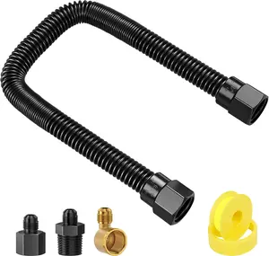 Alloxity 3/8" Flex Gas Line, 12”Non-Whistle Gas Connector Kit for NG/LP Fire Pit/Fireplace/Gas Log/Heater, Black Whistle Free Gas Line