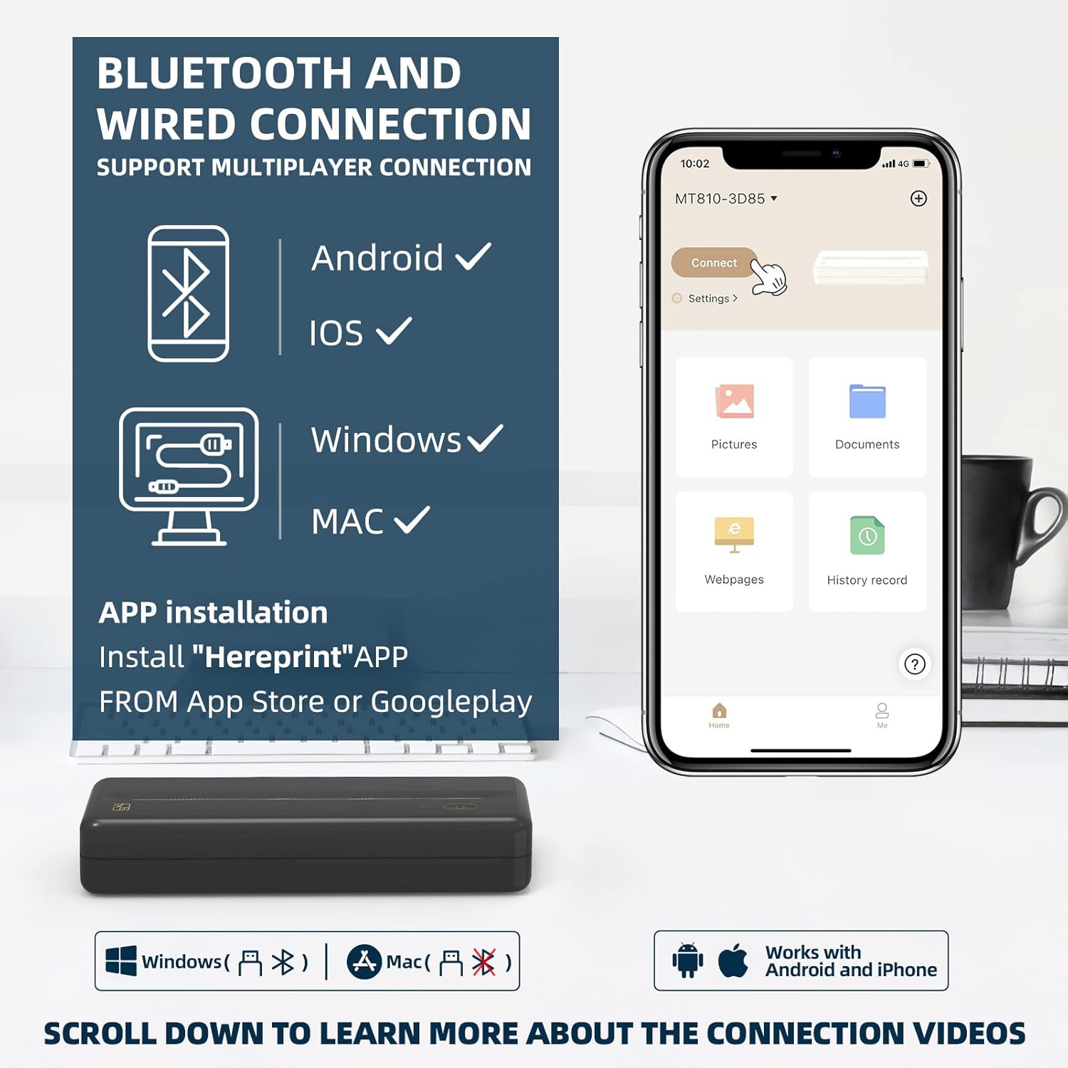 HPRT Wireless Portable Printer - Bluetooth Thermal Printer for Travel, Mobile Office, School, Home Compatible with iOS Android HPRT Wireless Portable Printer - Bluetooth Thermal Printer for Travel, Mobile Office, School, Home Compatible with iOS Android