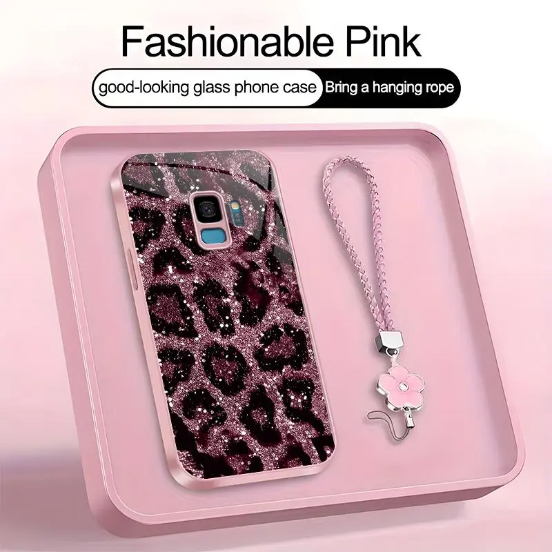 Suitable for [Galaxy S9] high-end women's phone case，a beautiful four-leaf clover lanyard is included🥰,simple yet sophisticated leopard print design, affordable price, available in multiple colors YM99
