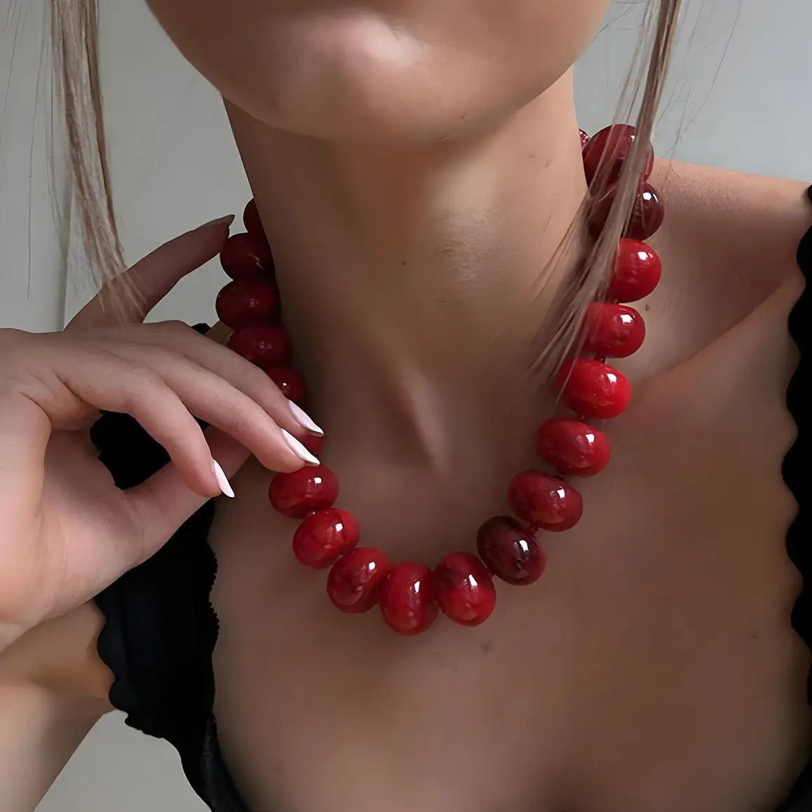 Bohemian Style Geometric Beaded Necklace, Choker Chain for Women, Summer Beach Wear, Acrylic Material, Random Print Pattern, Boho Style Jewelry, Fashion Necklace