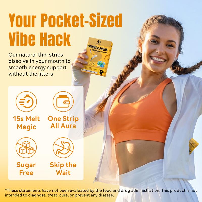 MiHiYo Energy & Focus Dissolvable Oral Strip, Sugar-Free, 15s Fast Melt, Pocket-Sized