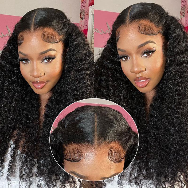 MORE FACE Afro Kinky Curly Wear And Go Glueless Wigs Pre Cut Lace 7x5 Lace Closure Wigs Pre Bleached Human Hair 100% Wigs