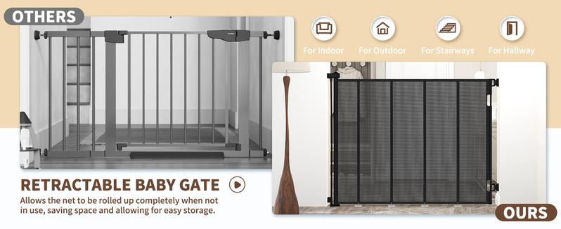 SMONTER 47” Extra Tall Retractable Baby Gate, (Newly upgraded hook design) Reinforced Mesh Dog Gate Extends to 59" Wide, Baby Gate for Stairs, Doorways, Hallways, Indoor and Outdoor, Black SMONTER 47” Extra Tall Retractable Baby Gate, (Newly upgraded hook design) Reinforced Mesh Dog Gate Extends to 59" Wide, Baby Gate for Stairs, Doorways, Hallways, Indoor and Outdoor, Black