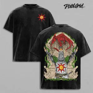 Dark Souls Praise The Sun Knight, Fantasy Dragon Boss Battle Merch, Soulslike Medieval Gaming Apparel, Vintage Washed Graphic Tees, Dark Souls Streetwear Oversized Tee, Unisex Casual Gamer Shirt, Sunlight Warrior Fan Gift