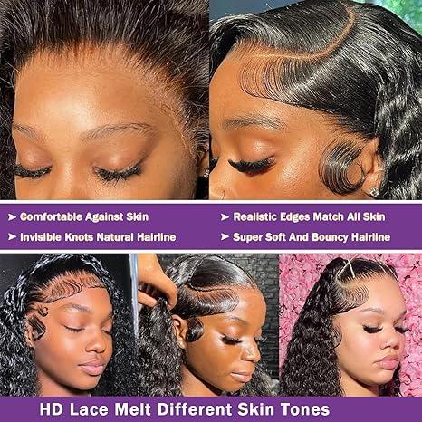 Hot Star Water Wave 13x6 HD Transparent Lace Front Wigs Human Hair 180% Density Human Hair Wigs for Women Pre Plucked with Baby Hair Natural Color