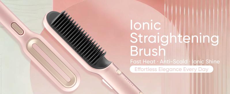 LILA Hair Straightener Brush, 2 in 1 Straightening & Curling Brush, Hairdressing Comb Hot Air Brush, Trending Products, 200 Million Ionic，Makeup Products, Safe Mode