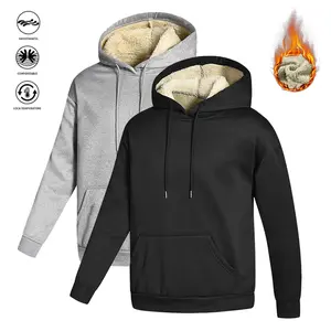 Men's Winter Solid Color Simple Fleece Lined Thick Hooded Pullover Sweatshirt with Warm Lining Suitable for Commuting, Outdoor Activities, Sports Wear, A Must Have Thick Hooded Pullover Sweater for Autumn and Winter