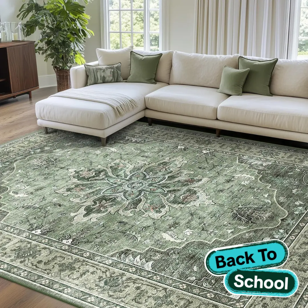 BESTSWEETIE | Washable Boho Area Rugs – Large Vintage Rugs for Living Room, Bedroom & Dining Room – Soft Faux Wool, Non-Slip, Various Sizes, Easy-Care Farmhouse Rugs – Back-to-School Dorm Essentials & Home Decor Essentials