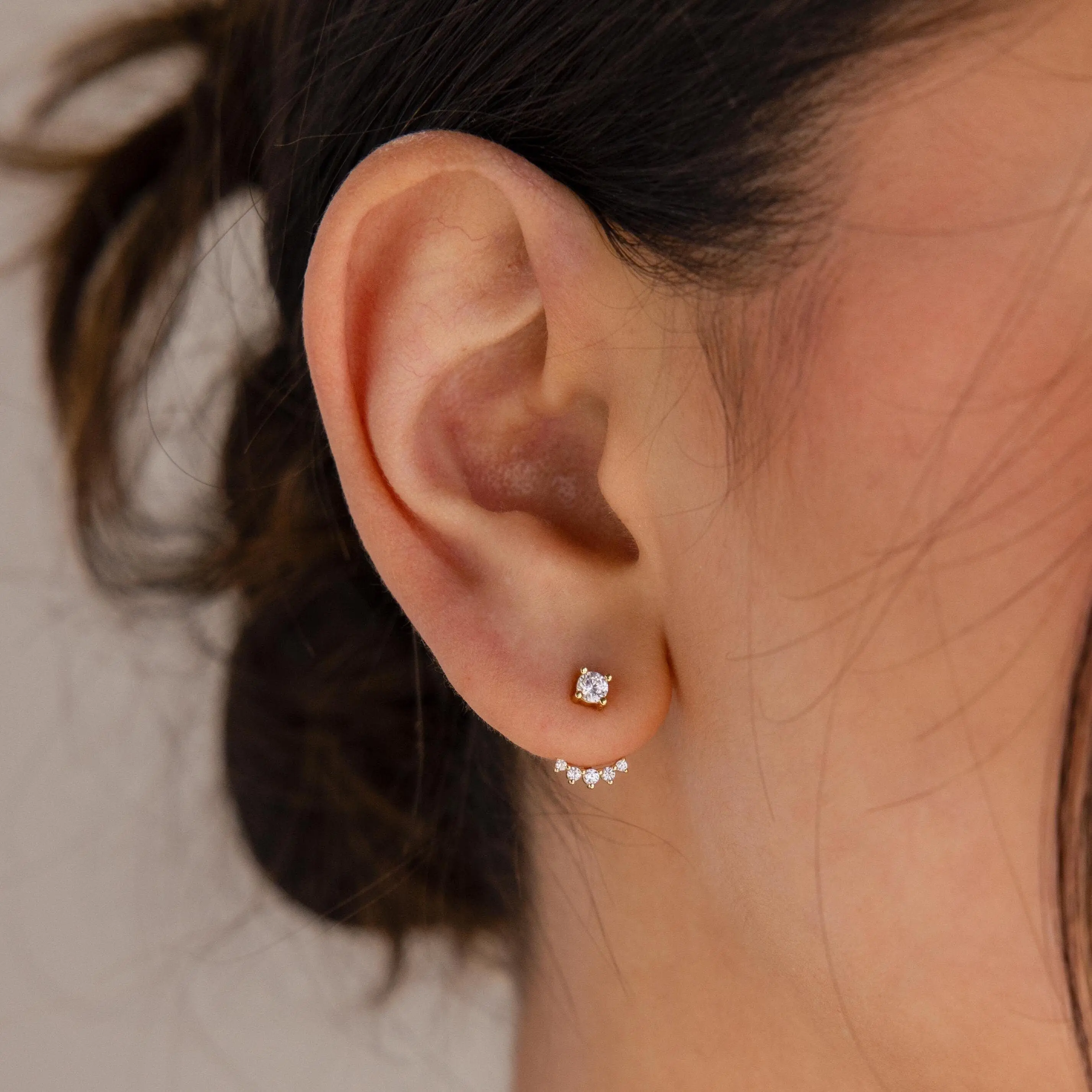 Round Diamond Ear Jackets by Caitlyn Minimalist - Dainty Front Back Crystal Stud Earrings - Art Deco Jewelry - Bridal Shower Gift