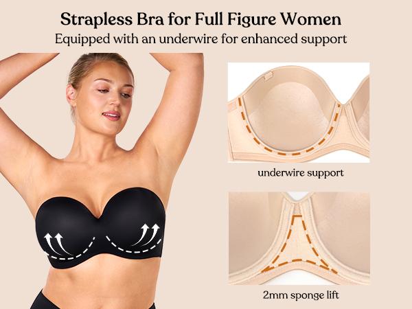 HSIA Women's Plus Size Breya Seamless Strapless Bra, 1/2 Coverage, Breathable Stretch Fabric, Hand Wash Only HSIA Women's Plus Size Breya Seamless Strapless Bra, 1/2 Coverage, Breathable Stretch Fabric, Hand Wash Only