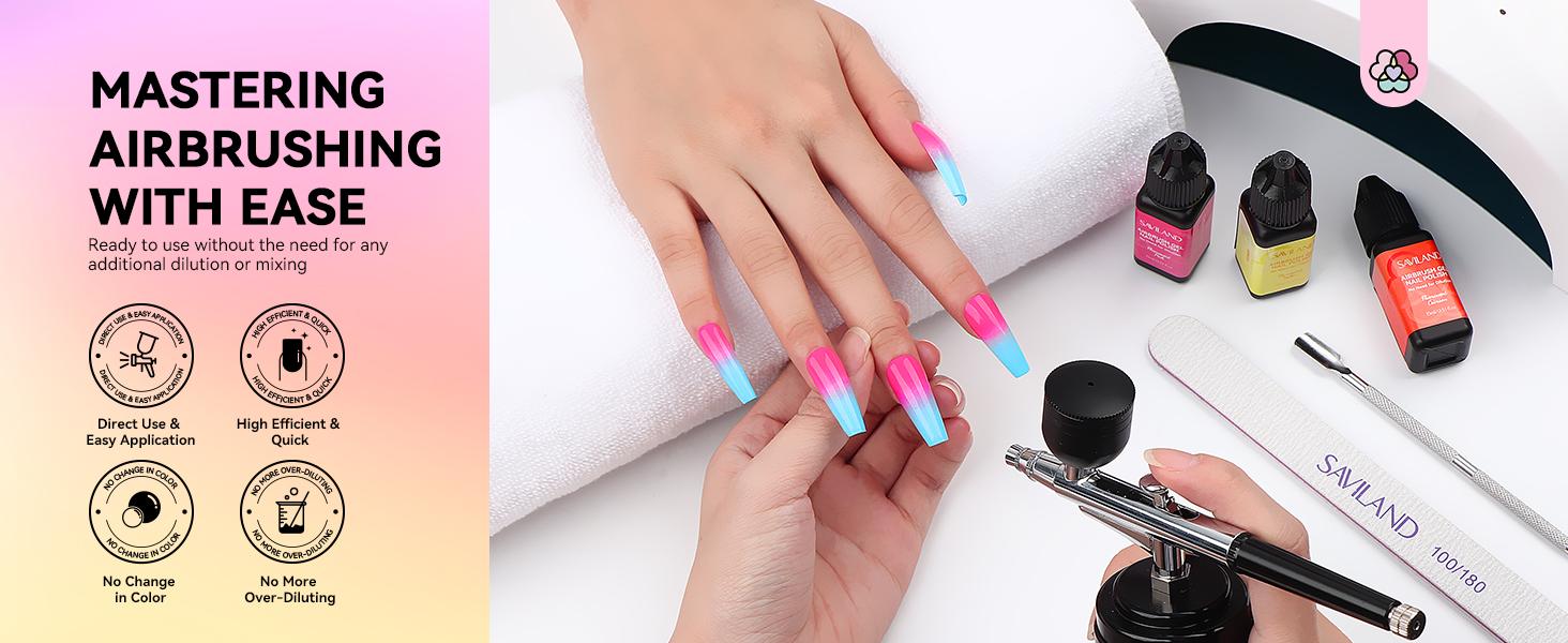 SAVILAND Airbrush Gel Nail Polish Set: 12 Vibrant Neon Colors No Dilution Needed Perfect for French Manicures DIY Nail Art Parties Gifting