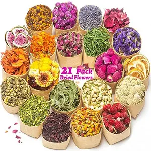 Dried Flowers, 21 Bags Natural Dry Flower Herbs Kit for Soap, DIY Candle, Bath, Resin Jewelry Making Include Lavender, Don't Forget Me, Lily, Rose Petals, Jasmine and More