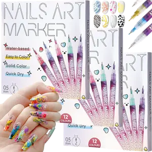 12-Color Nail Art Marker Set for Beginners Smooth Painting 0.5mm Fine Tip ldeal for DIY Nail Art and Manicure Decoration