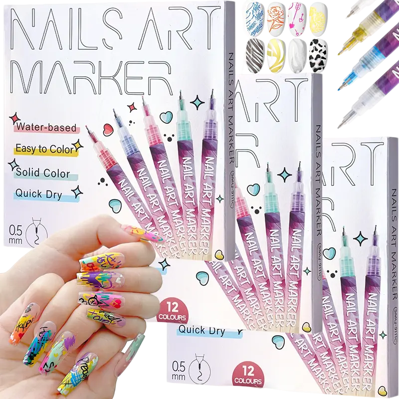 12-Color Nail Art Marker Set for Beginners Smooth Painting 0.5mm Fine Tip ldeal for DIY Nail Art and Manicure Decoration