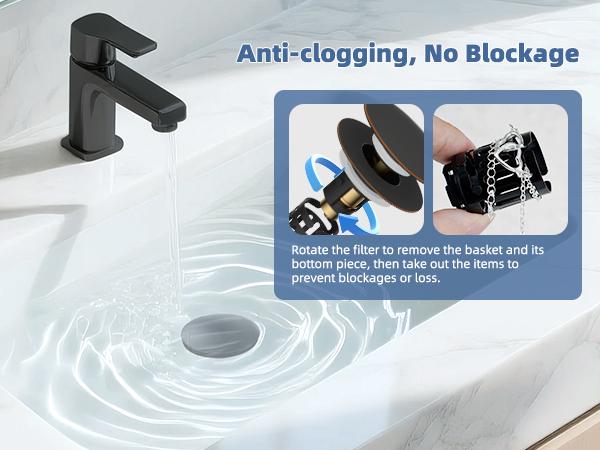 Hibbent Upgraded 3 in 1 Bathroom Sink Drain Strainer, Pop Up Sink Stopper with Big Push Cap, Anti-Clogging Metal Filter Basket,Sink Plug with Hair Catcher for 1.1''~2.36'' Basin, Oil-Rubbed Bronze