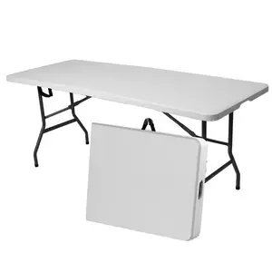 4ft/6ft Plastic Folding Table, Portable Dining Table Indoor Outdoor with Carrying Handle, Locks, Picnic Table -White