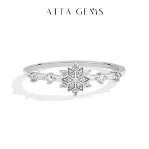 ATTAGEMS Classic Snowflake Design Lab-Created Moissanite Ring for Women Girls Real S925 Sterling Silver Ring Daily Wear Party Engagement Ring Valentine's Day Gift Fine Jewelry R260