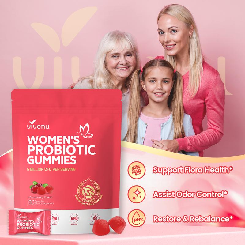Cranberry Probiotic Gummies | Targeting Body Odor, Women's Health, and Body Balance | Vegan (60 Gummies per Pack)