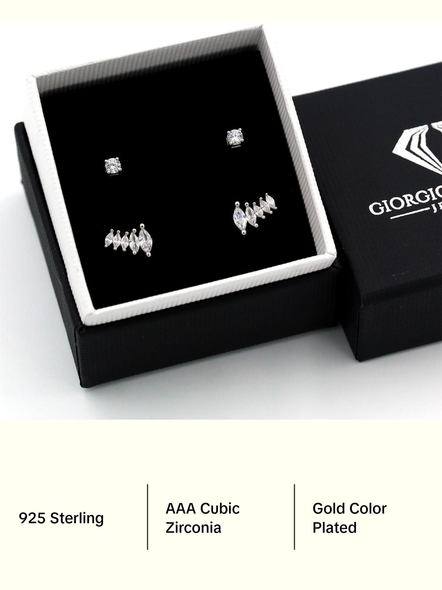 925 Sterling Silver CZ Ear Crawler & Solitaire Stud Earring Set