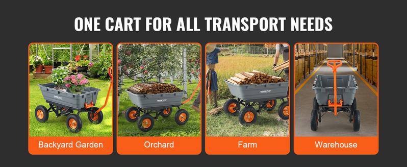 VEVOR Poly Garden Dump Cart with Easy to Assemble Steel Frame, TikTokShopBlackFriday, 2-in-1 Convertible Handle, 13 Inch Tires, Max Capacity 1500 lbs, Utility Wheelbarrow Productivity Yard