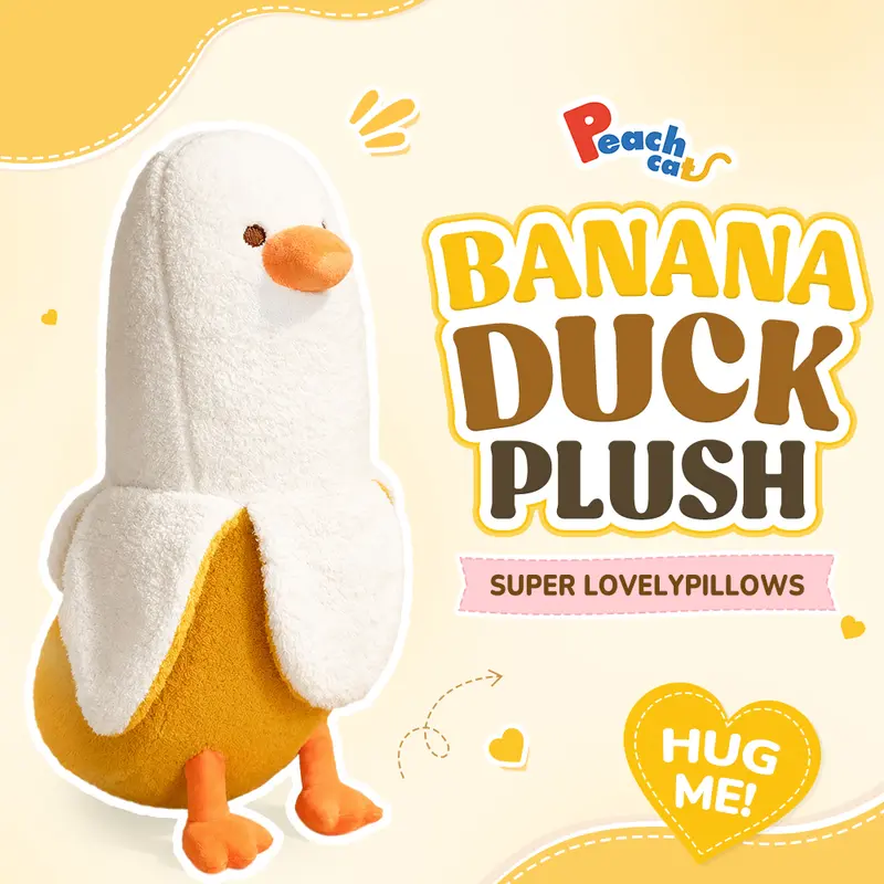 PEACHCAT 12 Inches Cute Duck Design Soft Stuffed Animal - Banana Food-Themed Unisex Toy, Quirky Christmas Gifts for Kids, Gifts for Boyfriends, Aesthetic Room Decor, Parent-Child Interaction Huggable Item
