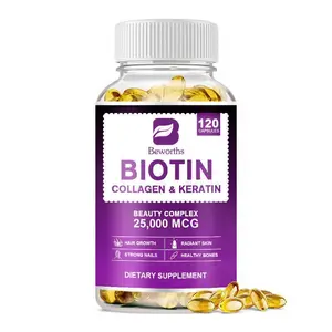 Beworths Biotin Collagen 120Caps 25,000mcg - Maximum Strength - Hair Skin Nails Health