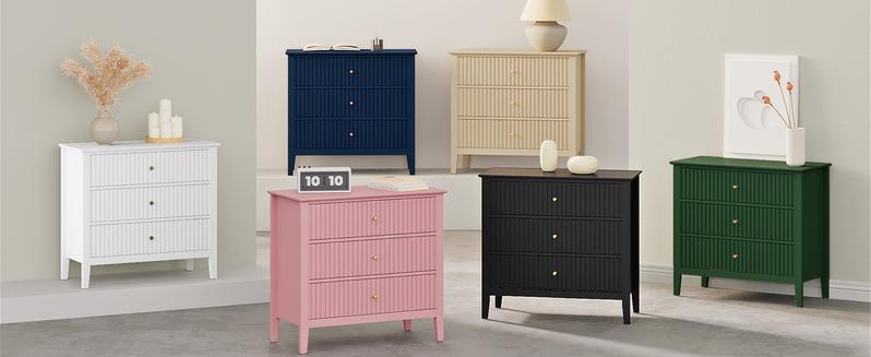 RoyalCraft Mordern 6 Drawer Dresser, Fluted Nightstand with 3 Drawers, Wood Storage Organizer, Wide Chest of Drawers for Closet, Large Storage Cabinet and TV Stand for Living Room,Bed Room,Hallway, Entryway.