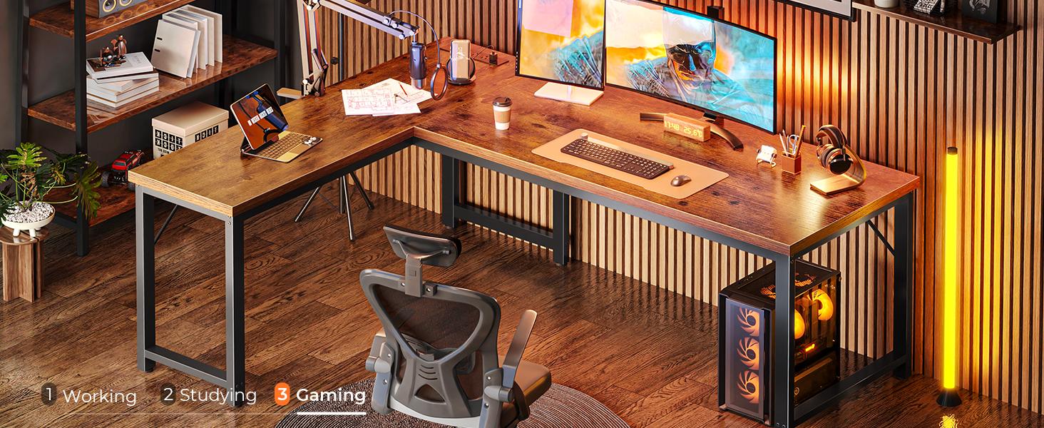 Huuger 63 Inch L Shaped Desk with Power Outlets and USB-C Port, 0.95 Inch Thicker Desktop, Reversible Computer Desk, Larger Office Corner Gaming Desk, for Home Office, Study Monitor Mount Huuger 63 Inch L Shaped Desk with Power Outlets and USB-C Port, 0.95 Inch Thicker Desktop, Reversible Computer Desk, Larger Office Corner Gaming Desk, for Home Office, Study Monitor Mount