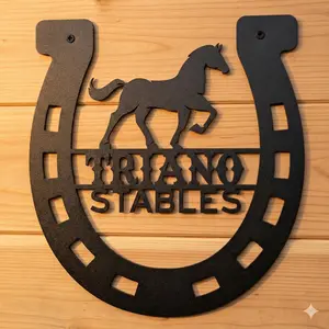 Personalized Horse Stable Metal Sign | Custom Horseshoe Barn Sign | Ranch & Farm Name Decor