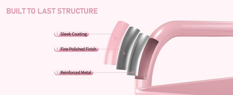 3 Tier Rolling Cart, Metal Utility Cart with 4 Hooks Storage Cart on Wheels Craft Cart with Handle for Organizer Storage for Classroom Office Dorm Home Pink