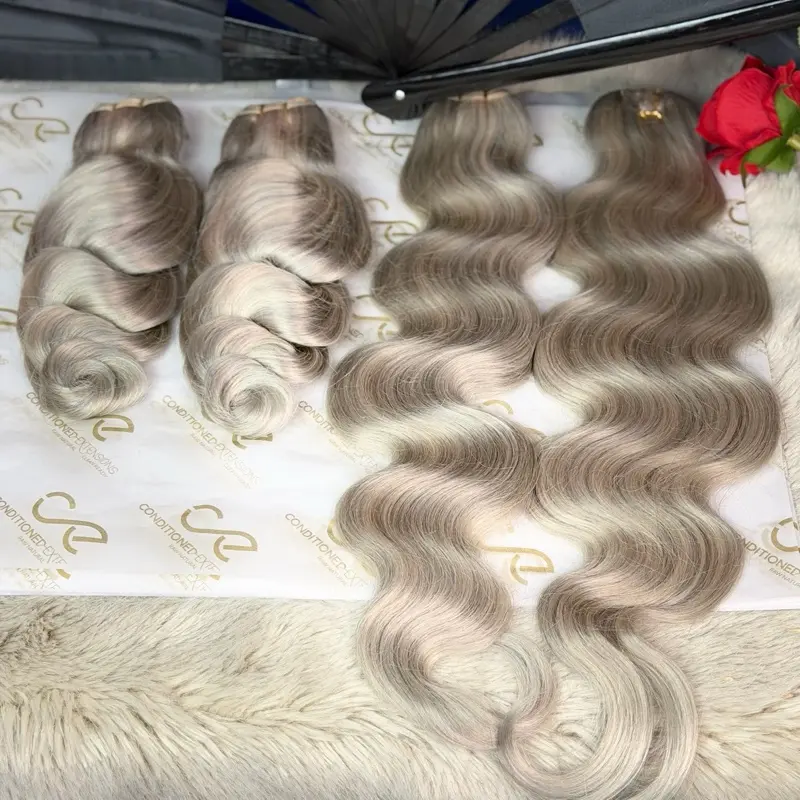Strawberry Blonde/Gray Weft Virgin Hair Bundles - High-Quality Virgin Hair for Flawless Finishes