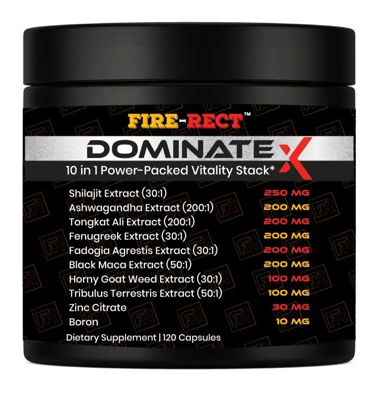 Fire-Rect Dominate X 10 in 1 Masculinity Maximizer Supplement, Shilajit for Men, Tongkat Ali, Ashwaganda, Fenugreek Muscle Growth, Energy, Drive, Strength, Recovery 2 Month (Pack of 1)