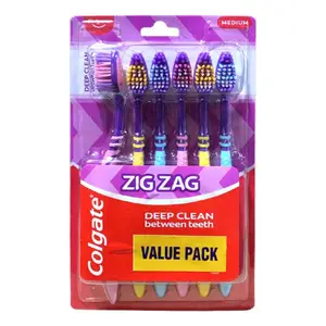 Colgate Zig Zag Medium Toothbrush Deep Clean Manual Value Pack 6 Count Each Assorted Colors
