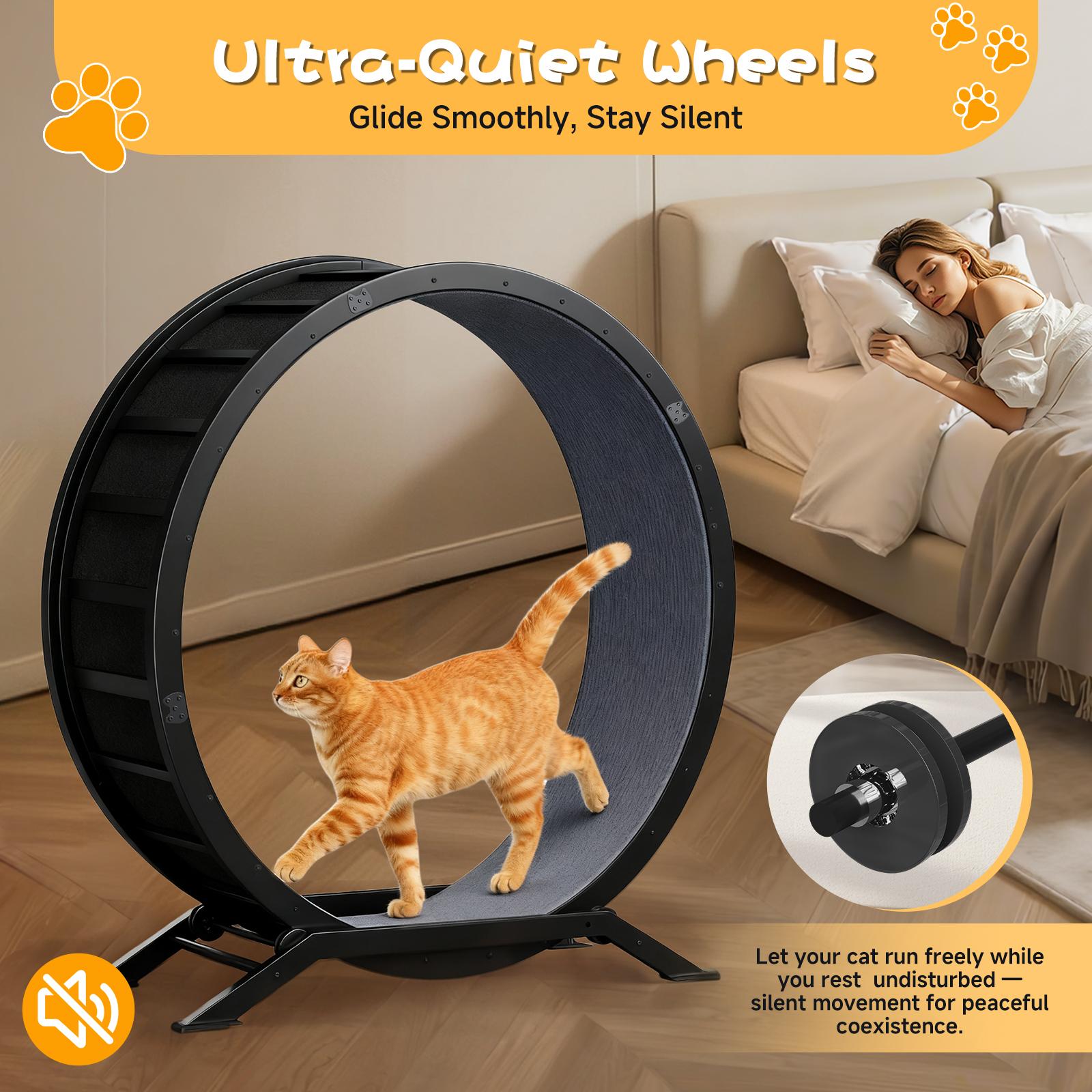 Burn cat energy! COMHOMA Ultra-Quiet Metal Cat Wheel | Sturdy Steel Frame Cat Exercise Wheel with Non-Slip Surface & Safety Lock, Extra-Wide Indoor Cat Treadmill for Weight Loss, Enrichment & All Cat Sizes