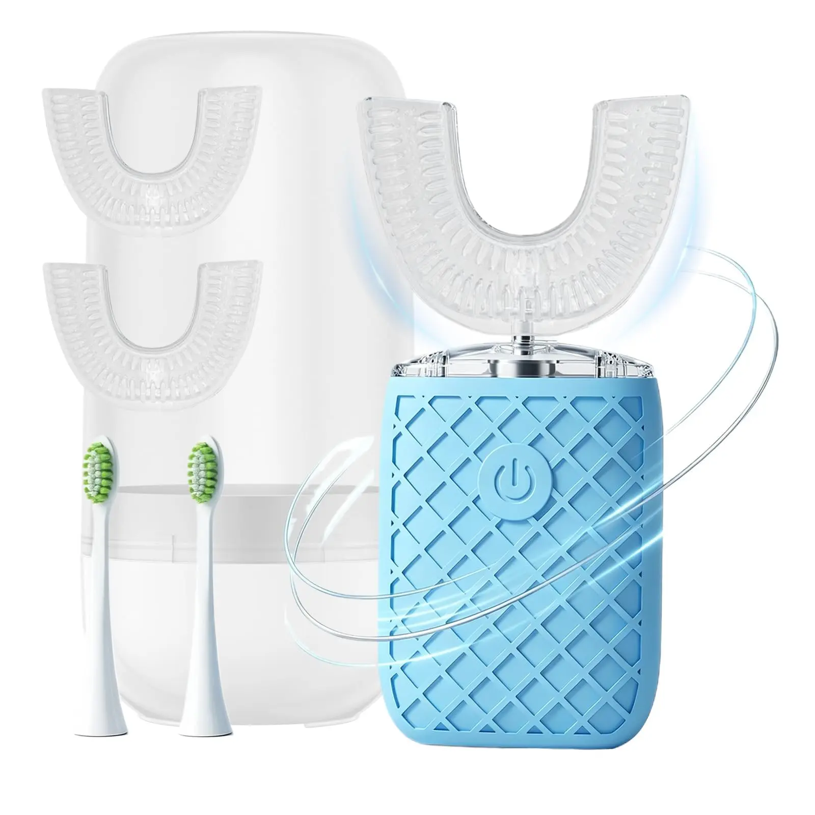YEKLIKE Adult Dupont Sonic U-Shaped Electric Toothbrush for Oral Care, Automatic Full Mouth Cleansing, 360° Stain Removal, IPX7 Waterproof Rechargeable, 3 U-Shape & 2 Straight Brush Heads (Blue-Cup),back to school,back to school haul