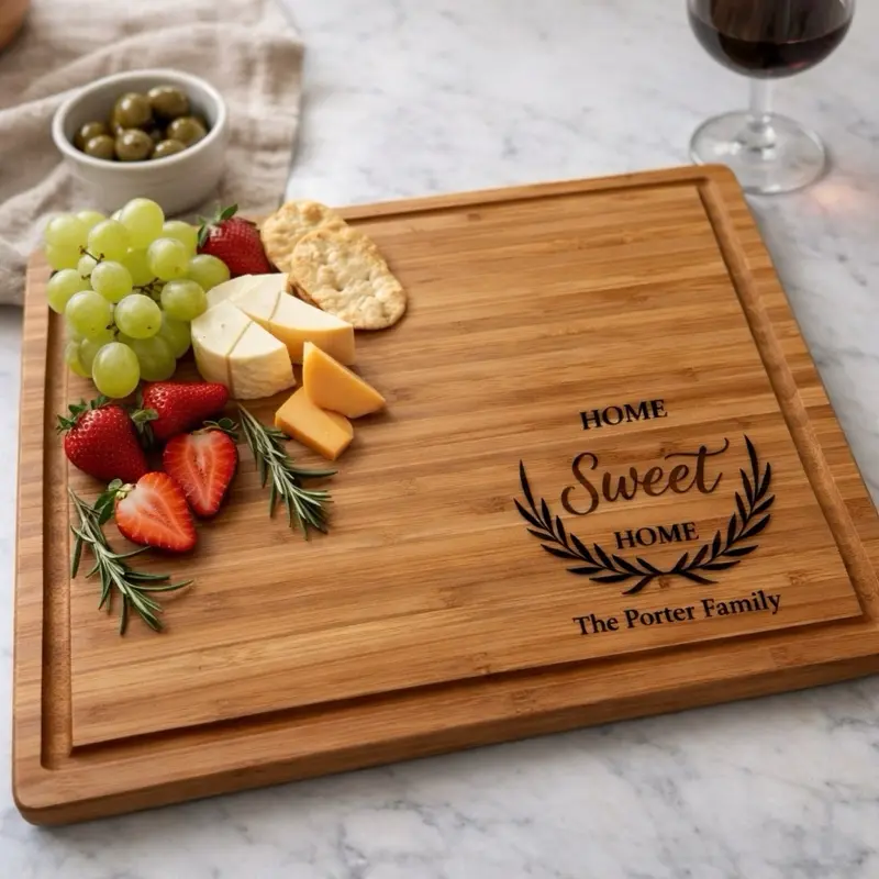 Taniri Personalized Engraved Bamboo Cutting Board in Gift Box, Custom Kitchen Chopping Board Gift for Housewarming, Wedding and Realtor Closing Gift, Wooden Charcuterie Board Keepsake, Ready to Gift Kitchenware