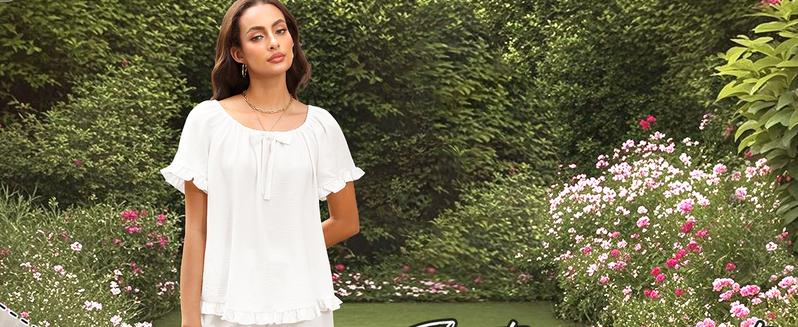 KFUBUO Womens Pajamas Set 2 Piece Ruffle Pj Soft Short Sleeve Tops and Shorts Sleepwear Set Cute Pajama Sets for Women