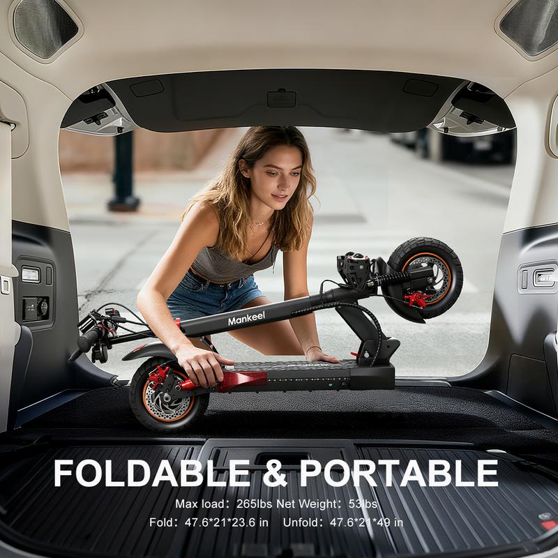 Mankeel MX-14 28mph Dual Suspension E-Scooter - 800W Max Power, 10"Tire, 40 Miles Long Range, Dual Disc Brakes, Easy Folding Commuting E-Scooter，Dual Spring Suspension