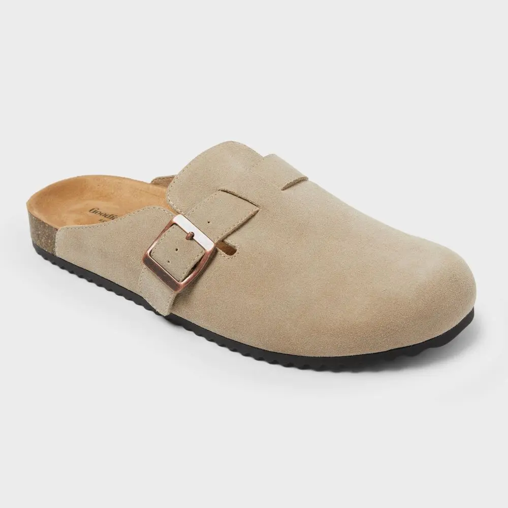 Goodfellow & Co Men's Oswald Clogs - 100% Leather Upper, Contoured Footbed, Adjustable Buckle, Indoor/Outdoor Outsole, Medium Width, Slip-On Round Toe Clogs, Shoes