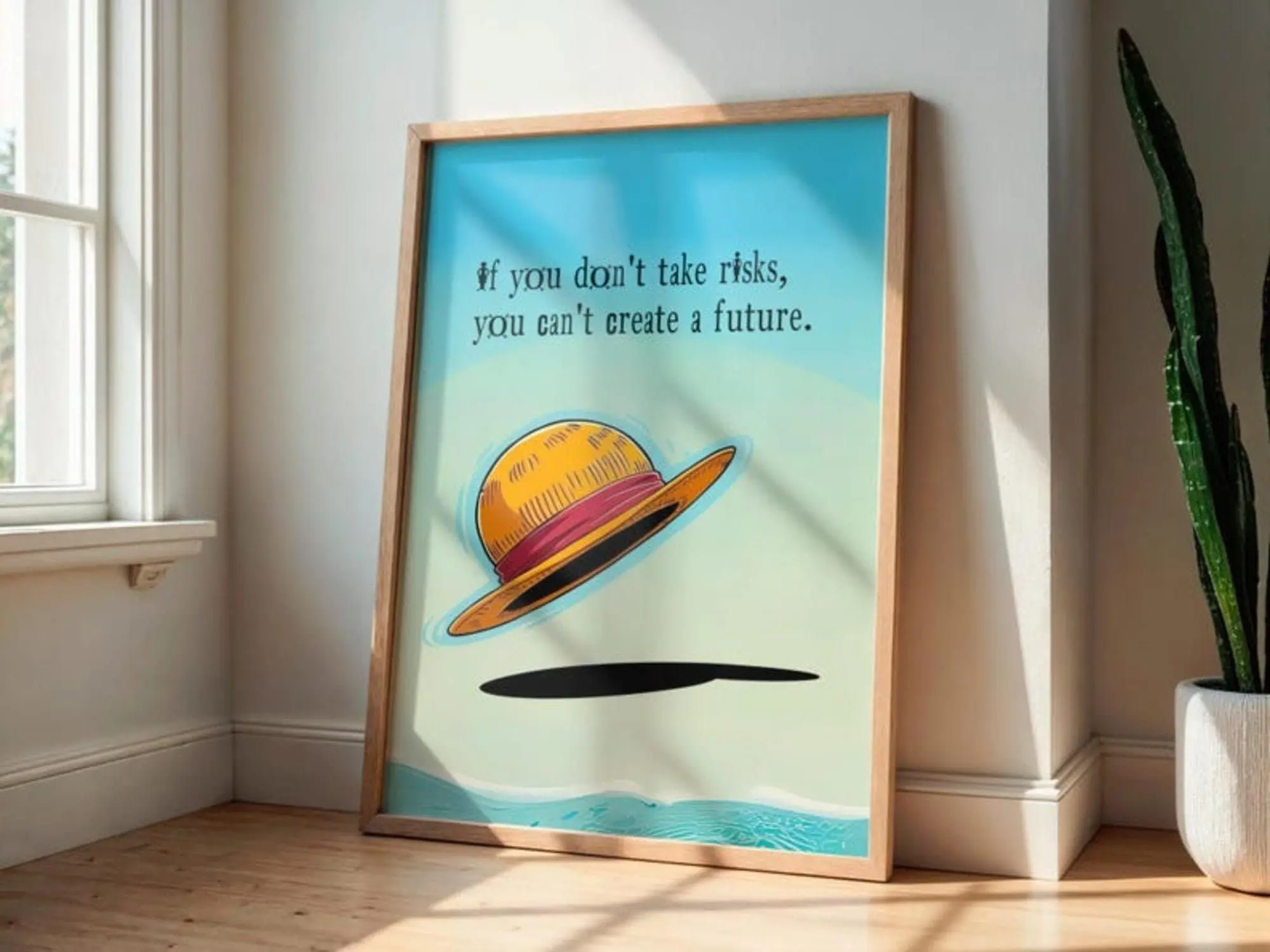 One Piece Quote Wall Art - Straw Hat Luffy Poster - Take Risks Anime Motivational Print - Unframed High-Quality Shonen Poster - Room Decor Gift for Gamers
