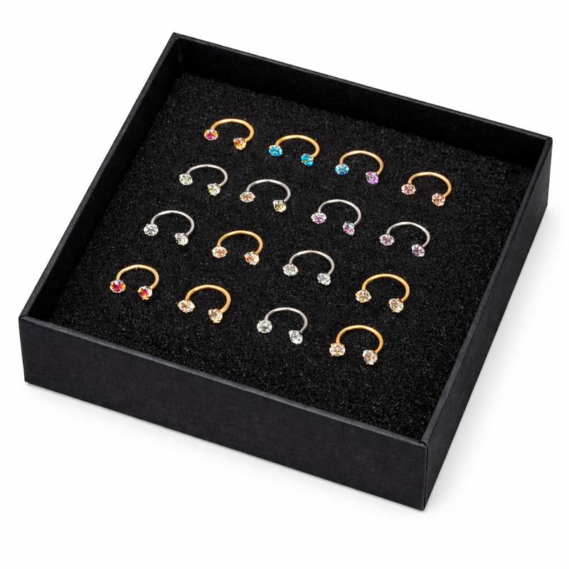 Titanium 20G/18G 7mm Horseshoe Nose Ring More Size (Free Gem Picker Tool) Internally Threaded Gems Lightweight