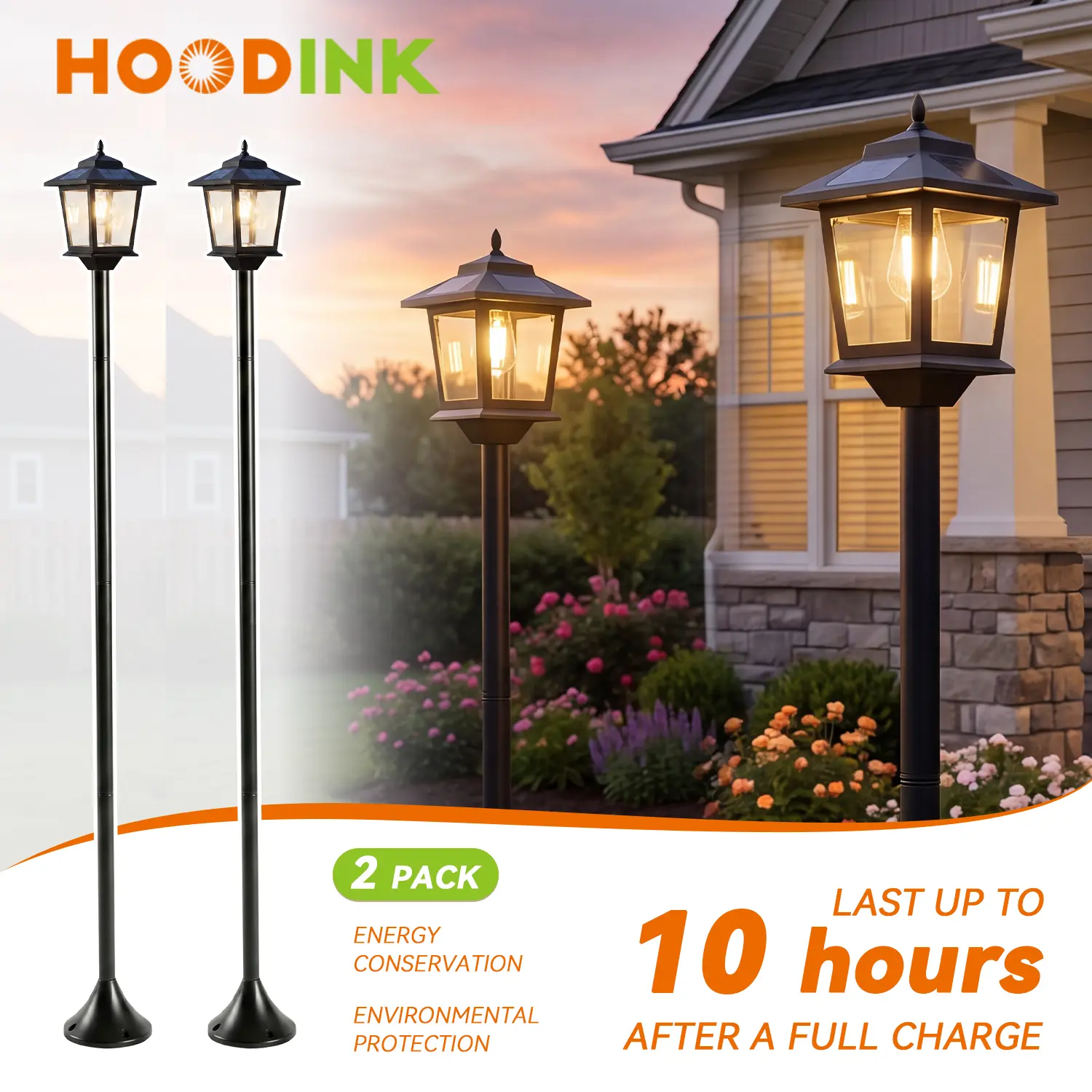 Hoodink 63" Aluminum Solar Lamp Post Light 2Pcs Warm White Solar Powered Outdoor Decor for Garden Pathway Yard Front Back Door mothersdaygiftideas,dorm essentials,home decor,home essentials,camping essentials