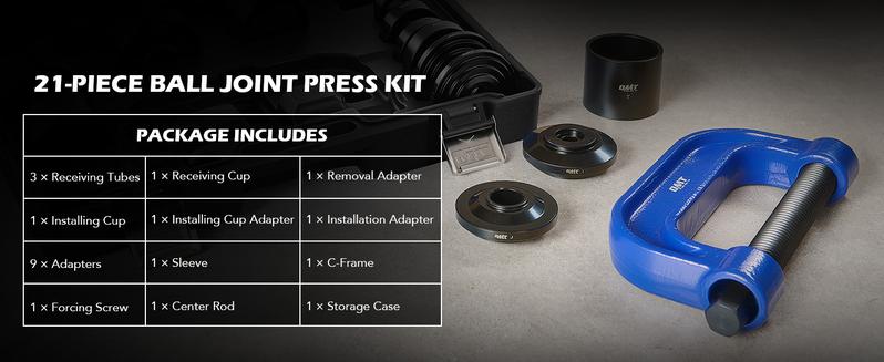 Orion Motor Tech Ball Joint Press Kit, 21-Piece Master Ball Joint Removal Tool with C-Frame, Heavy-Duty Brake Anchor Pin U Joint Ball Joint Press Tool for 2WD and 4WD Cars Black/Blue/Green, Car Repair Tool Kit