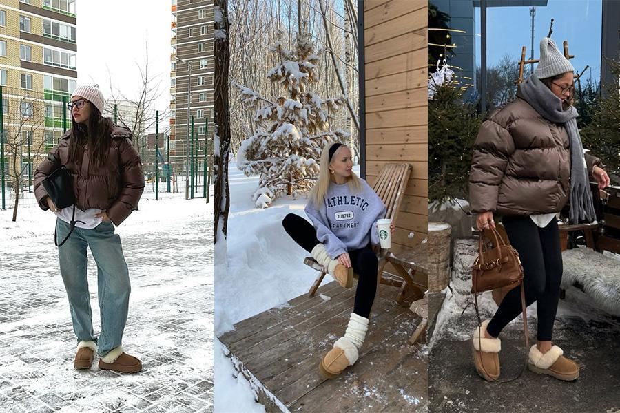 EVELLYHOOTD Women's Chestnut Genuine Leather Platform Slippers with White Fur Lining Non-Slip With TPR Sole Casual Winter Outdoor Shoes for Everyday Use