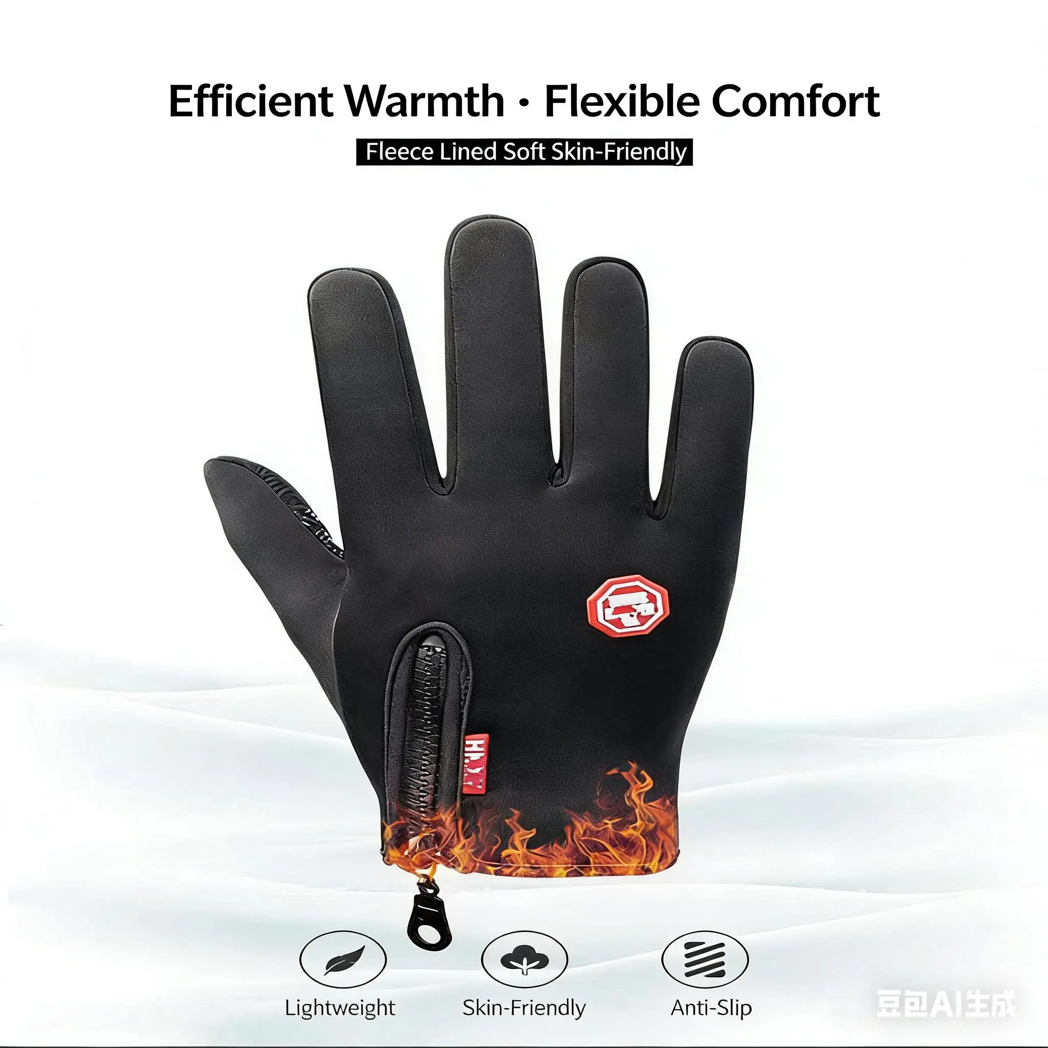 Unisex Fleece-Lined Touchscreen-Safe Winter Cleaning Biking Outdoor Sports Gloves - Waterproof, Windproof, Warm, Non-Slip, Lightweight, Flexible, Slim Fit, Zip-Closure, 1-Size-Fits-Most, Works Under Coats for Skiing, Errands, Biking Gloves