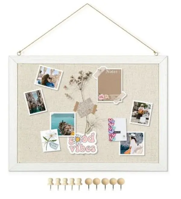Bulletin Boards with Linen 1-Pack 16''X 12'' Double-Sided Cork Board for Walls Wood Framed Bulletin Boards, Small Pin Board for Home Kitchen Office Decorative Hanging 10 Pushpins