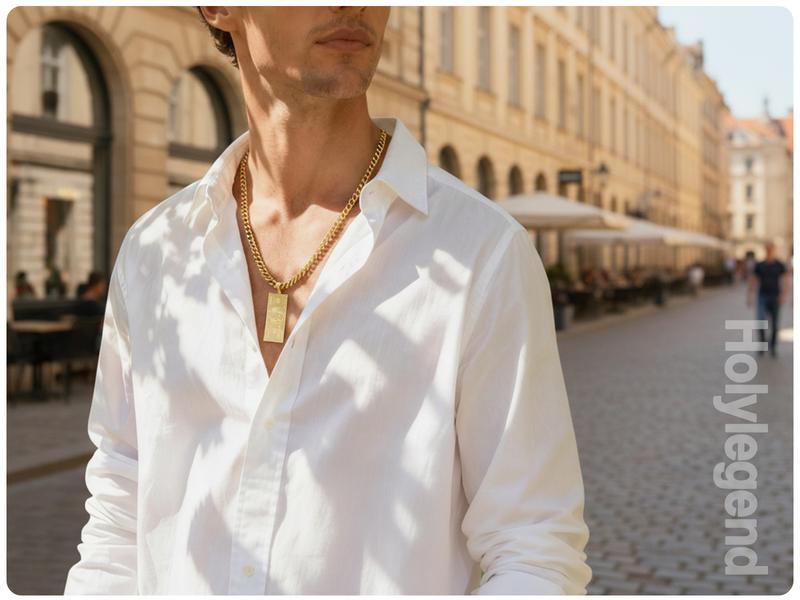 Holylegend 14K Real Gold-Plated Dollar Pendant Necklace, Double-Sided Mini Money Design with Iced Connector, 24" Cuban Chain, Hip Hop Jewelry Gift for Streetwear Lovers