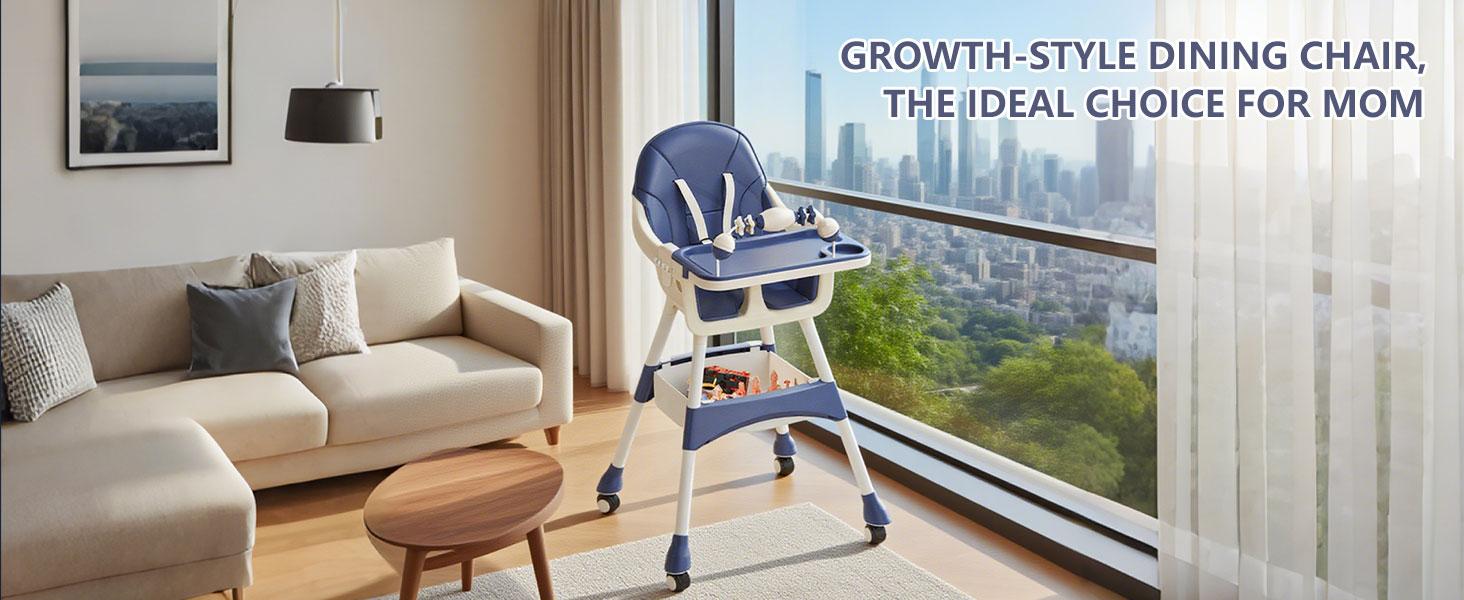 Portable High Chair for Babies and Toddlers with Lock Wheels, Multi-Use Easy Clean Baby High Chair, Comfortable Feeding, Large Storage Basket, Stable and Safe Design, Quick Assembly, Removable Seat Cushion Portable High Chair for Babies and Toddlers with Lock Wheels, Multi-Use Easy Clean Baby High Chair, Comfortable Feeding, Large Storage Basket, Stable and Safe Design, Quick Assembly, Removable Seat Cushion